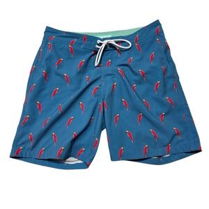 BONOBOS Mens Blue‎ Parrot Print Swim Trunks Shorts Size 30